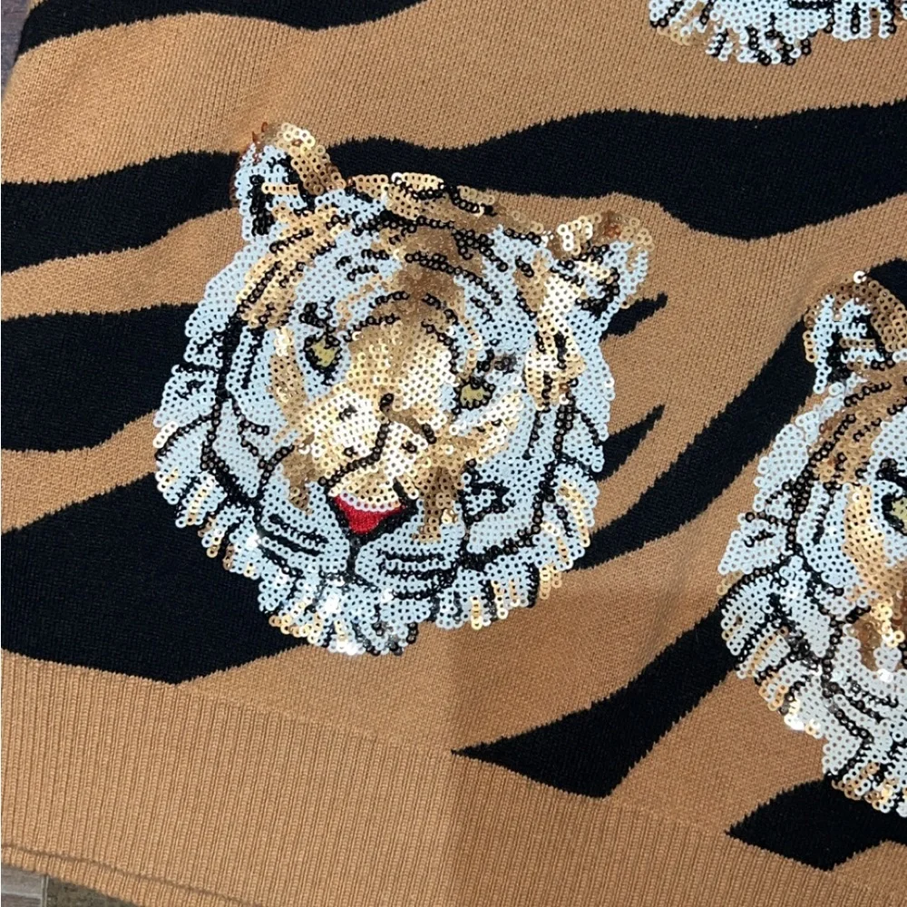 QUEEN OF SPARKLES Tiger Print Blouse in Black and Tan - Picture 3 of 5